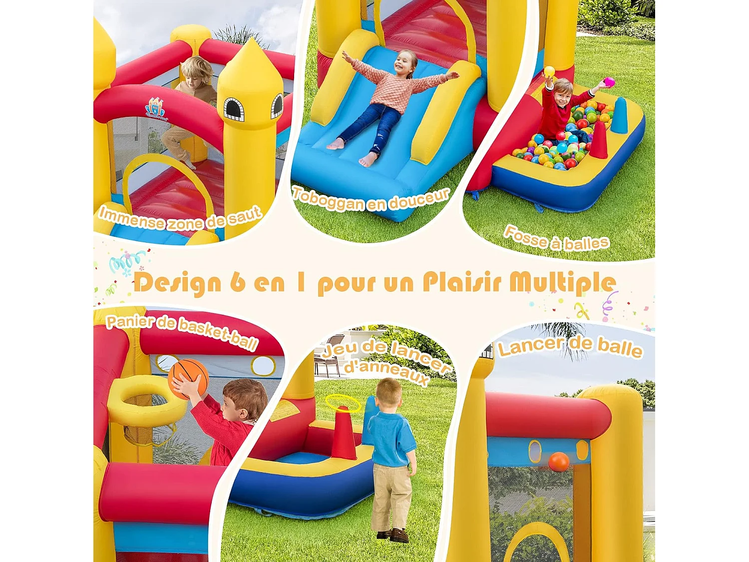 Château Gonflable 6 en 1 Enfants avec Souffleur 480W