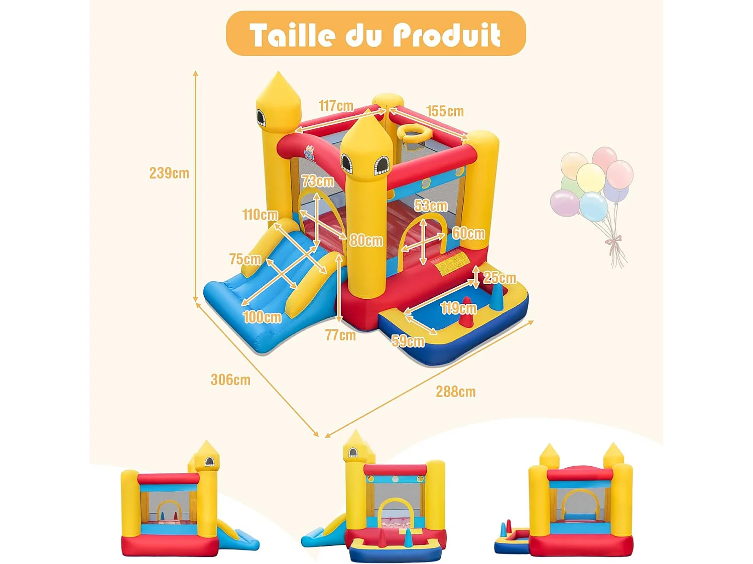 Château Gonflable 6 en 1 Enfants avec Souffleur 480W
