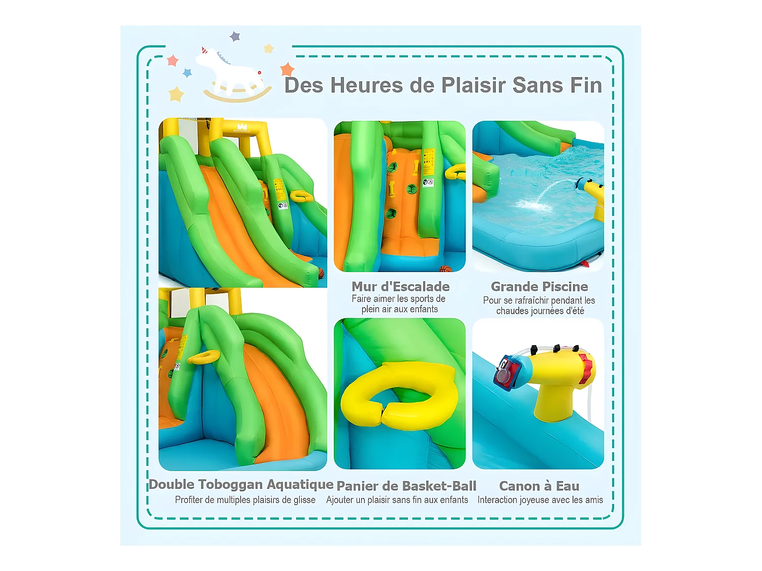 5 en 1 Château Gonflable Enfants avec Toboggan Double, Parc Aquatique Gonflable