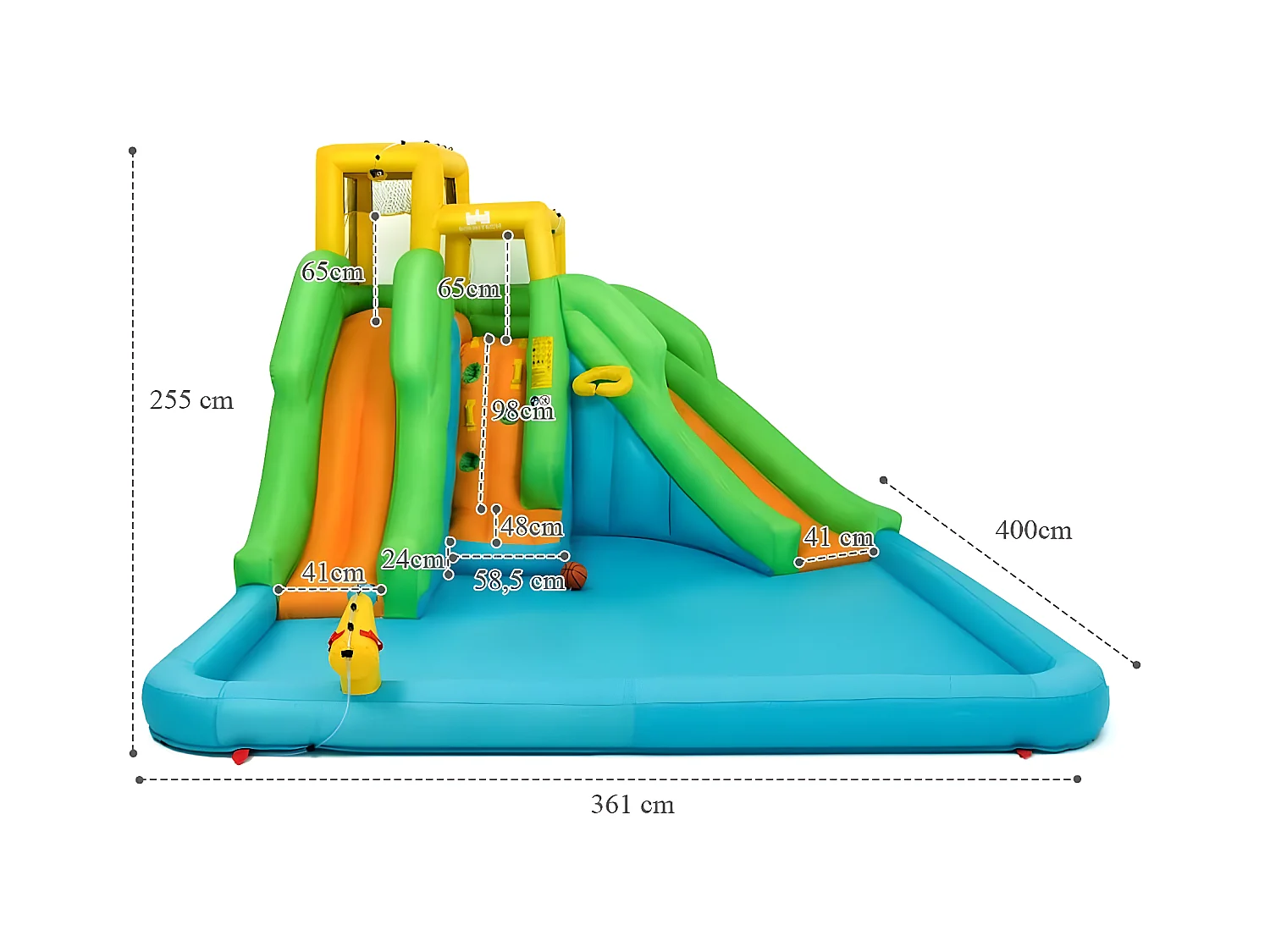 5 en 1 Château Gonflable Enfants avec Toboggan Double, Parc Aquatique Gonflable