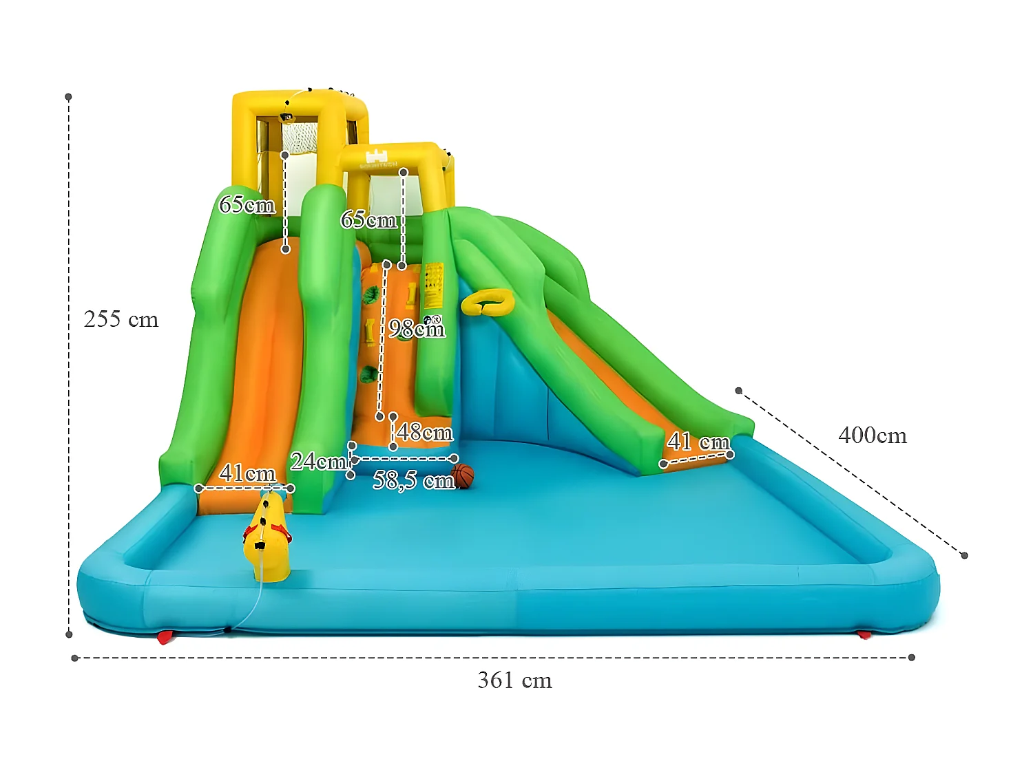 5 en 1 Château Gonflable Enfants avec Toboggan Double, Parc Aquatique Gonflable