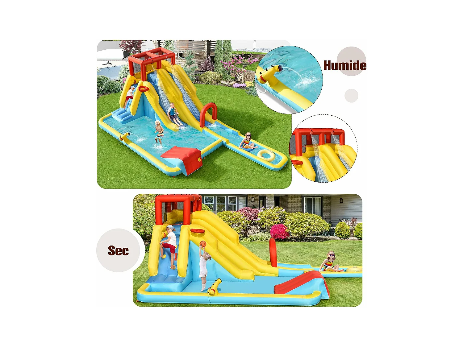 Château gonflable 8 en 1 avec double toboggan aquatique, pour 3 enfants de 3-10 ans(sans souffleur)