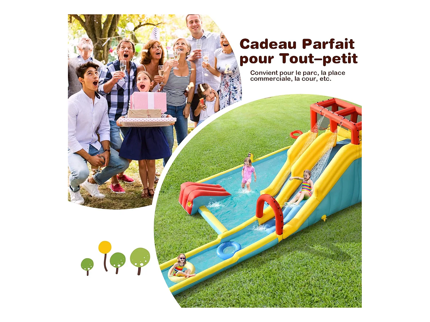 Château gonflable 8 en 1 avec double toboggan aquatique, pour 3 enfants de 3-10 ans(sans souffleur)