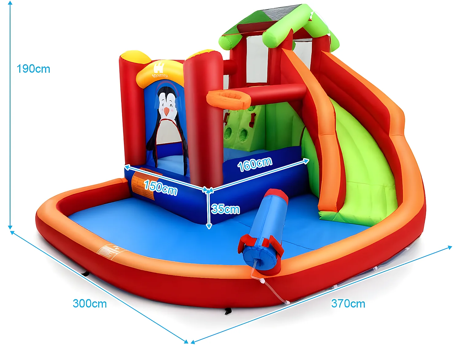 Château Gonflable avec Toboggans Aquatiques, Aire de Jeux Gonflable Piscine avec Motif de Pingouin