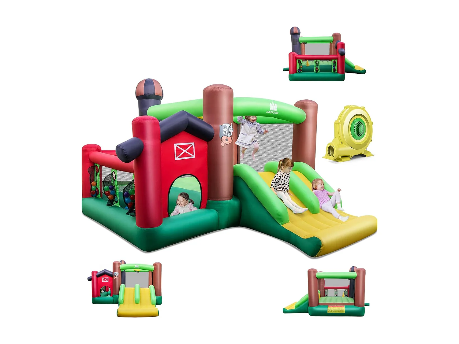 Château gonflable 6-en-1 avec toboggan doubles, 356x330x220CM, 3-10 ans (avec souffleur)