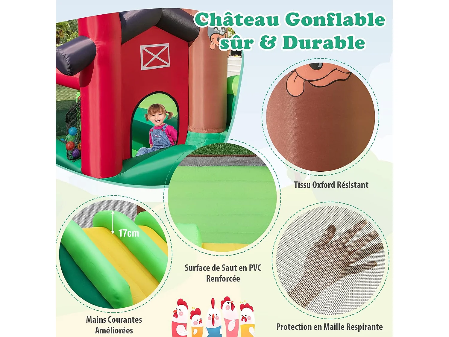 Château gonflable 6-en-1 avec toboggan doubles, 356x330x220CM, 3-10 ans (avec souffleur)