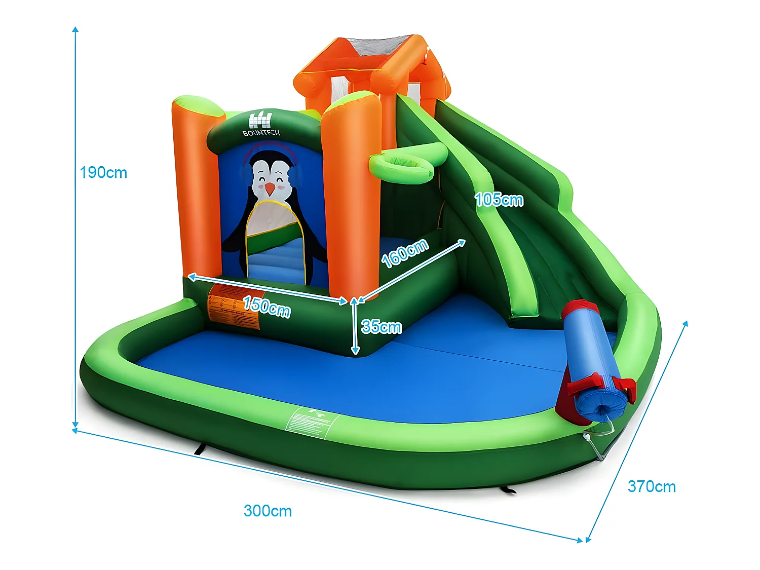 Château Gonflable avec Toboggans Aquatiques, Aire de Jeux Gonflable Piscine avec Motif de Pingouin