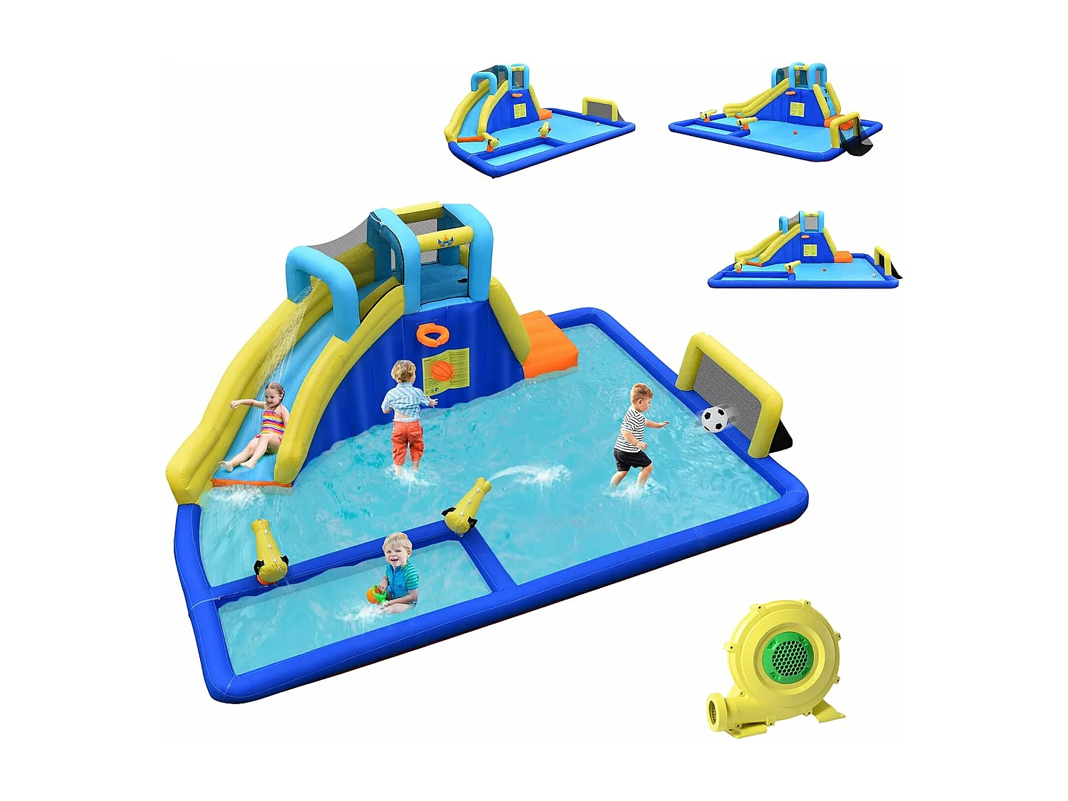6 en 1 château gonflable aquatique avec piscine et toboggan,pour 3 ans+(avec souffleur 680W)