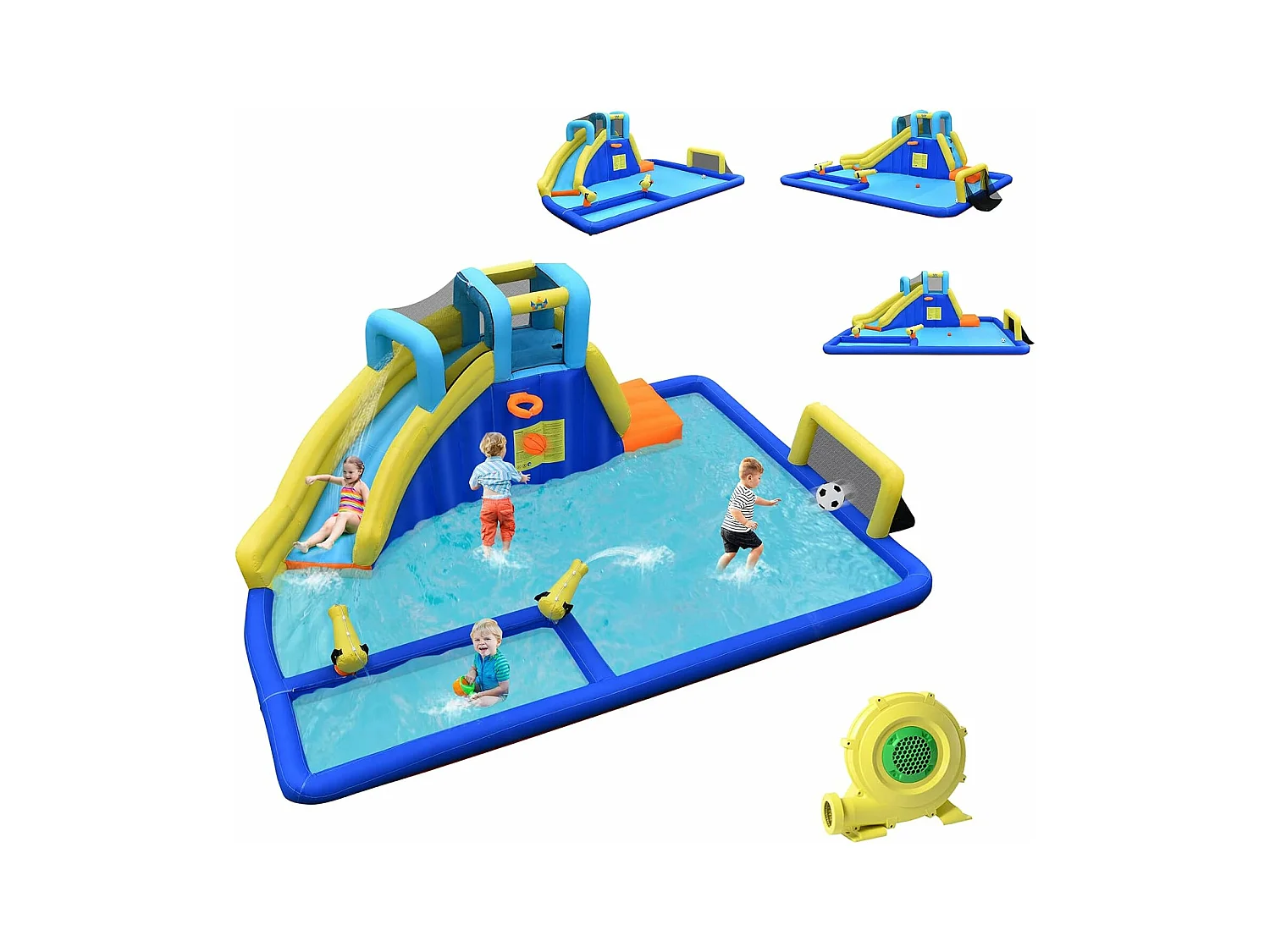 6 en 1 château gonflable aquatique avec piscine et toboggan,pour 3 ans+(avec souffleur 680W)