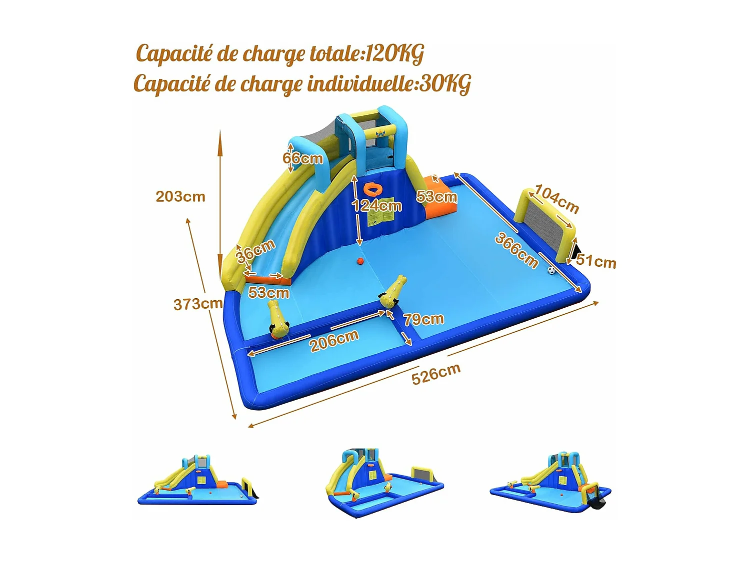 6 en 1 château gonflable aquatique avec piscine et toboggan,pour 3 ans+(avec souffleur 680W)