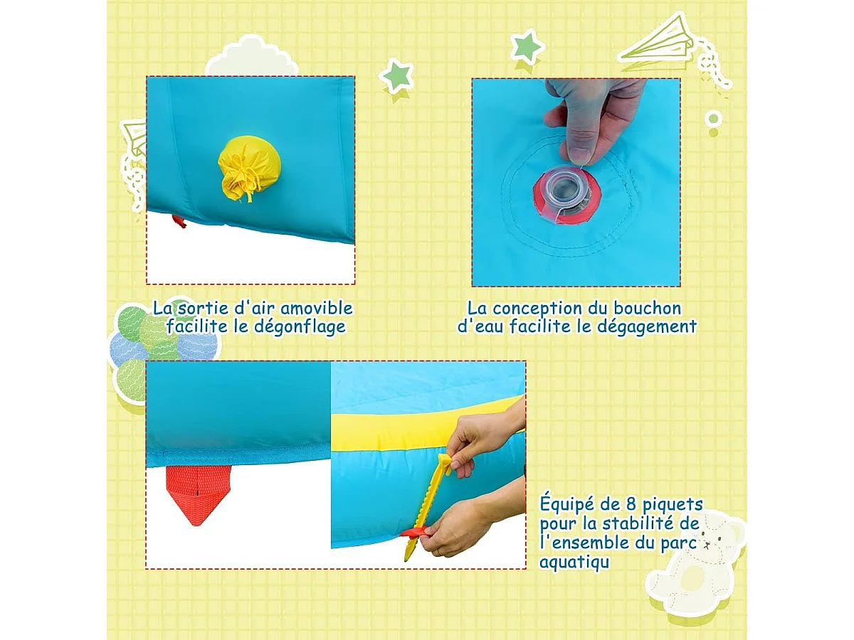 Toboggan Aquatique Gonflable 5 en 1 avec Pataugeoire, Aire de Jeux Gonflable en Oxford avec Mur d'escalade, Canon à Eau, pour Enfants de 3-10 Ans (sans souffleur)