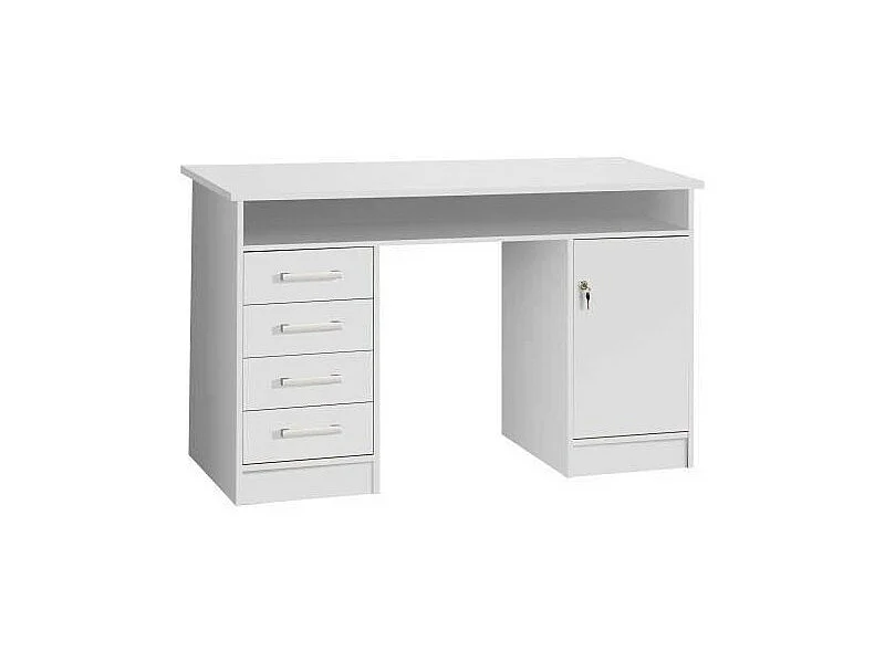 Biurko ALICANTE z kluczami, 4 szuflady - Biały - W 126 x G 55 x H 76 cm