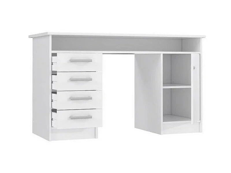 ALICANTE Bureau a clés, 1 porte, 4 tiroirs - Décor papier blanc - L 126 x P 55 x H 76 cm