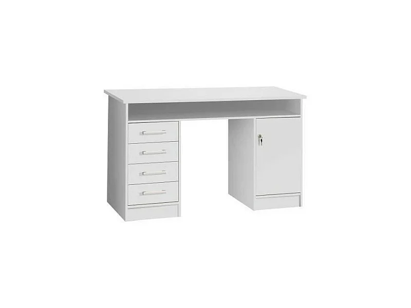 ALICANTE Bureau a clés, 1 porte, 4 tiroirs - Décor papier blanc - L 126 x P 55 x H 76 cm