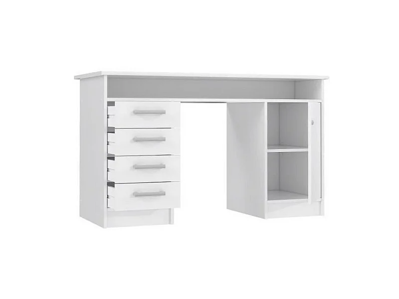 ALICANTE Bureau a clés, 1 porte, 4 tiroirs - Décor papier blanc - L 126 x P 55 x H 76 cm