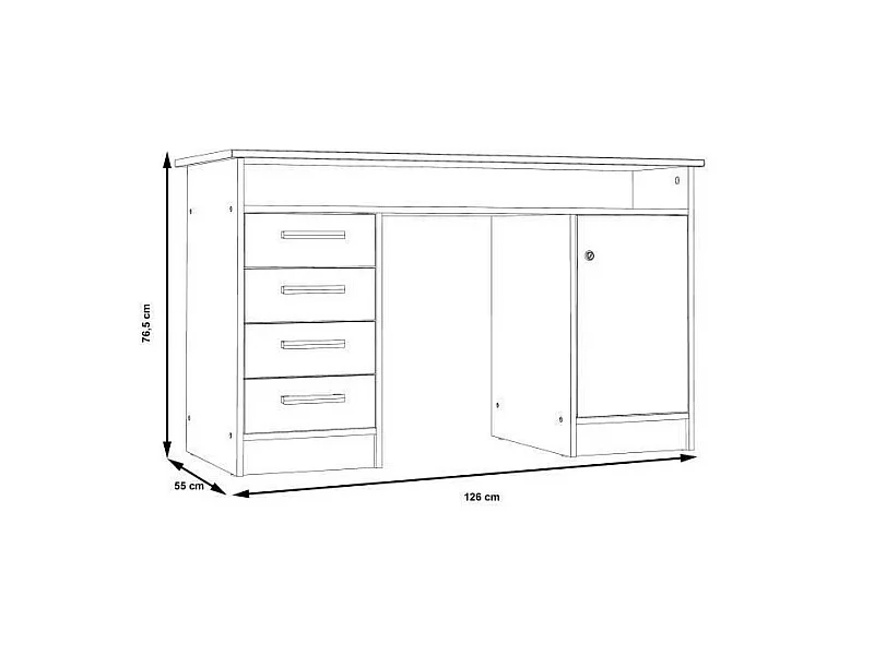 ALICANTE Bureau a clés, 1 porte, 4 tiroirs - Décor papier blanc - L 126 x P 55 x H 76 cm
