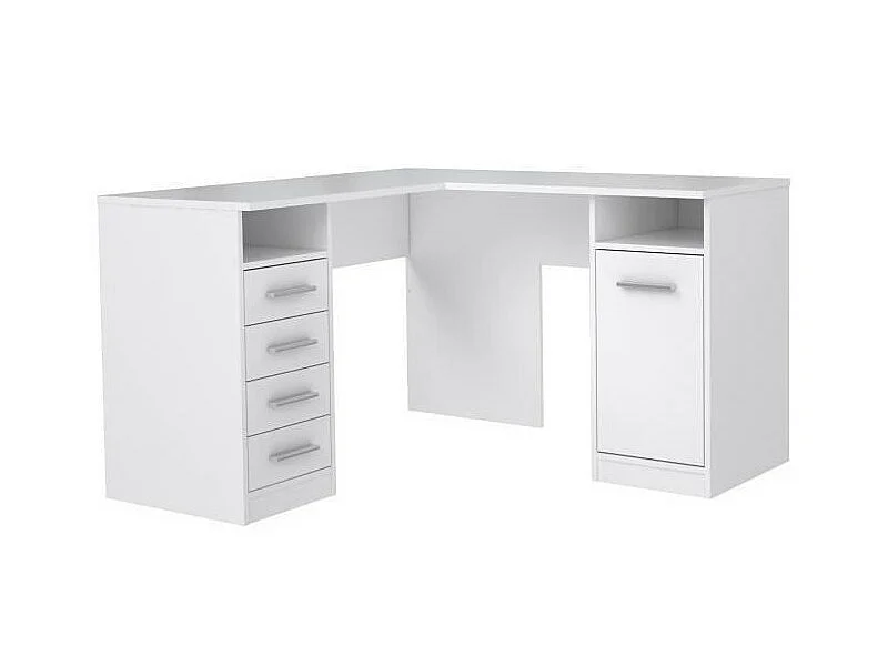 Eckschreibtisch TOLEDE mit 1 Tür und 4 Schubladen - Weiß - L 125 x T 125 x H 75 cm