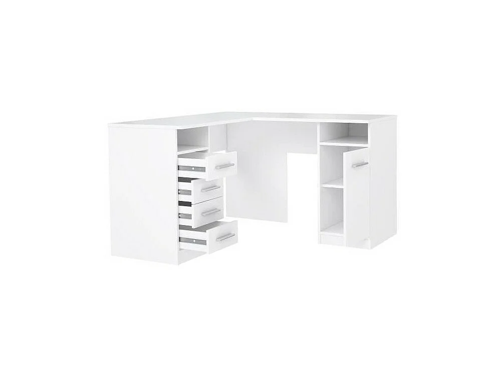 Eckschreibtisch TOLEDE mit 1 Tür und 4 Schubladen - Weiß - L 125 x T 125 x H 75 cm