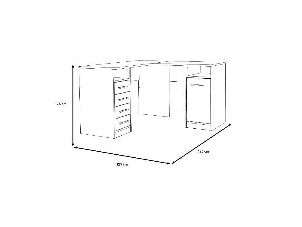 Eckschreibtisch TOLEDE mit 1 Tür und 4 Schubladen - Weiß - L 125 x T 125 x H 75 cm