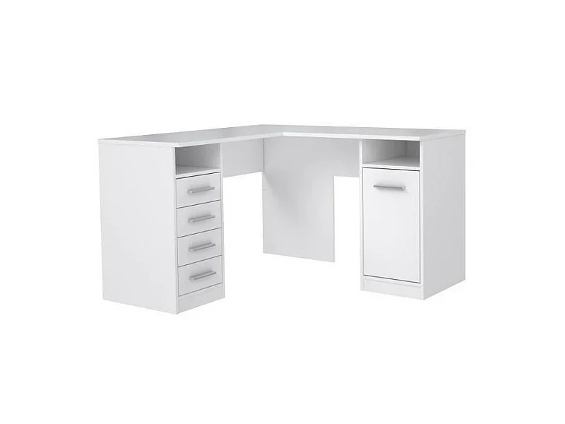 TOLEDE Bureau d'angle 1 porte 4 tiroirs - Décor papier blanc - L 125 x P 125 x H 75 cm
