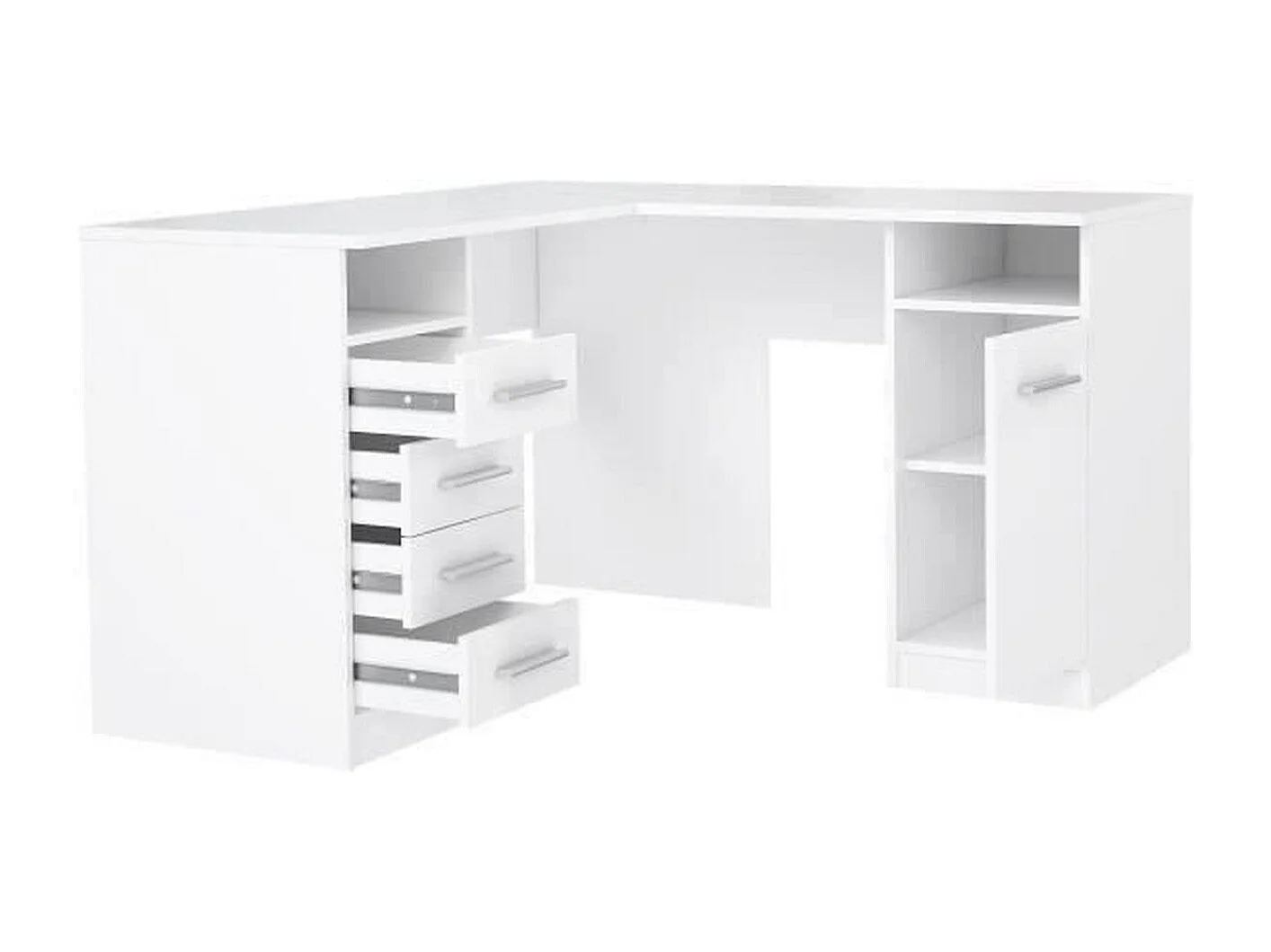 TOLEDE Bureau d'angle 1 porte 4 tiroirs - Décor papier blanc - L 125 x P 125 x H 75 cm