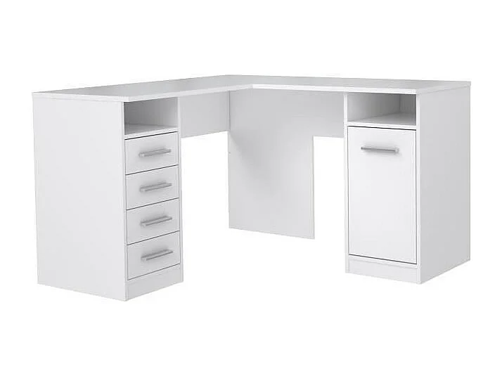 Escritorio de esquina TOLEDE con 1 puerta y 4 cajones - Blanco - L 125 x P 125 x H 75 cm