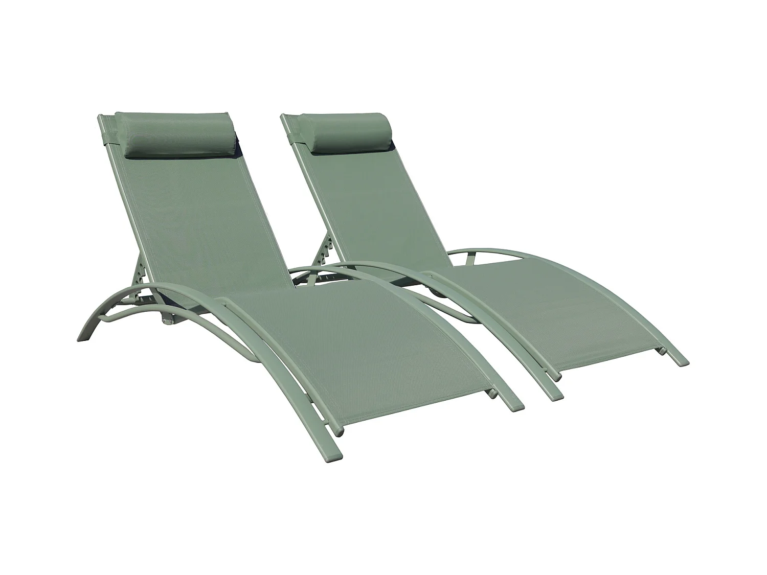 Set van 2 GALAPAGOS ligstoelen in saliegroen textilene - saliegroen aluminium