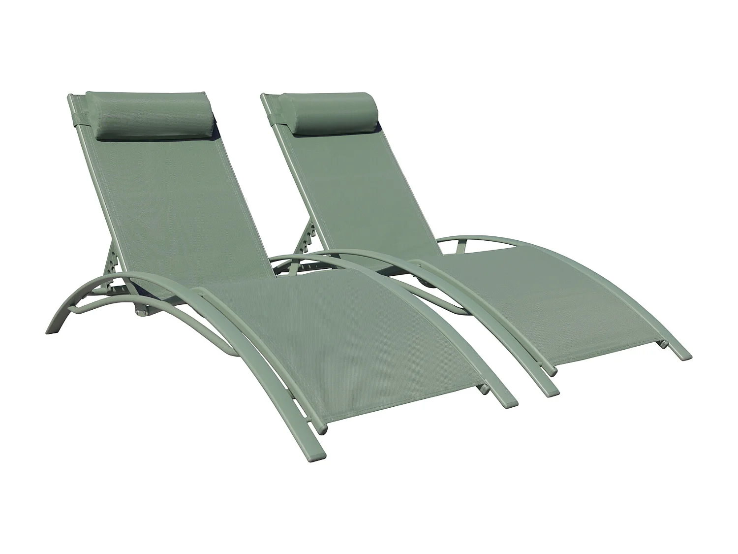 Lot de 2 transats GALAPAGOS en textilène vert sauge - aluminium vert sauge - HAPPY GARDEN