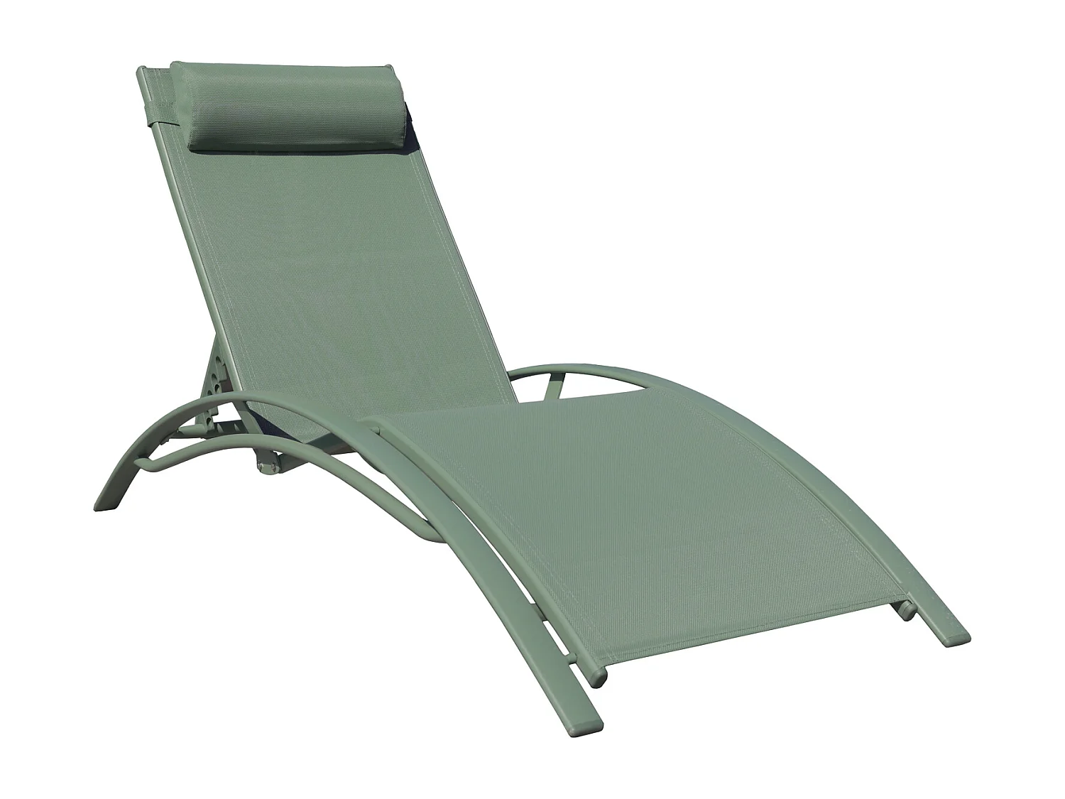 Lot de 2 transats GALAPAGOS en textilène vert sauge - aluminium vert sauge - HAPPY GARDEN
