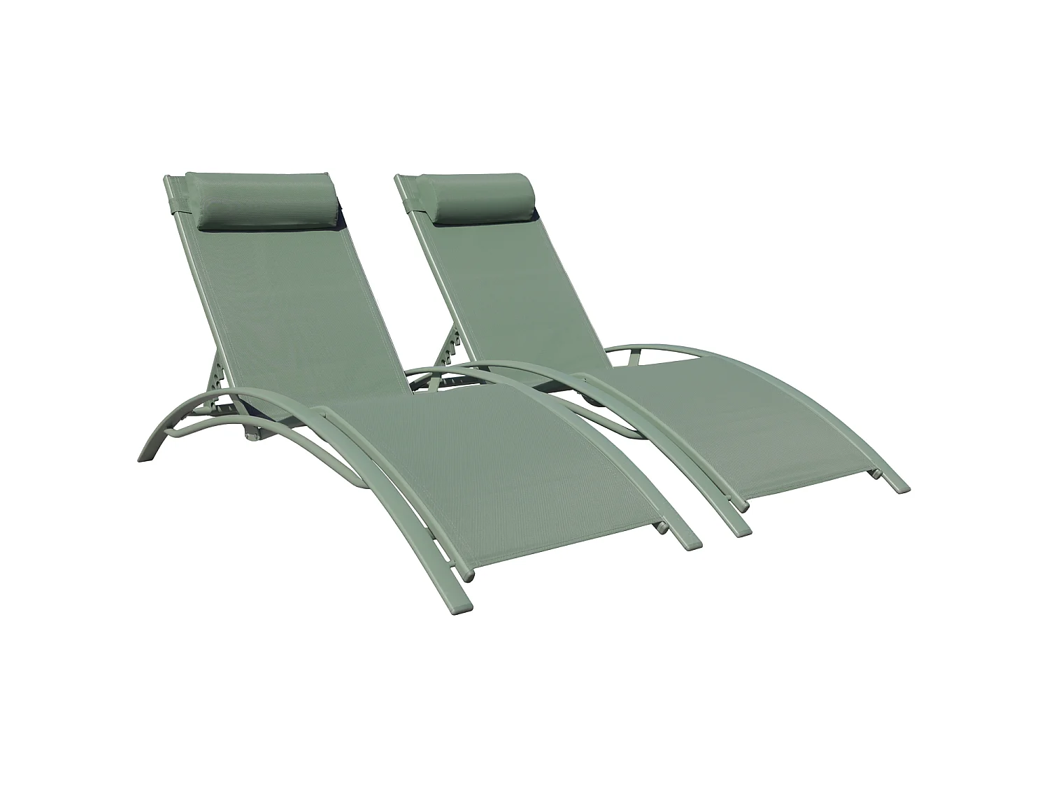 Set van 2 GALAPAGOS ligstoelen in saliegroen textilene - saliegroen aluminium