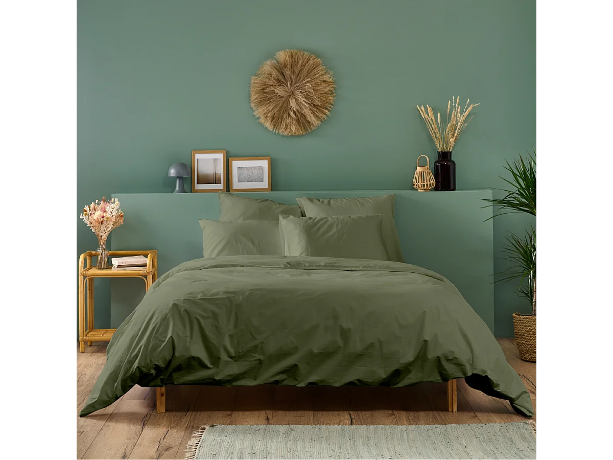 Housse de couette unie 100% Percale de coton - Kaki - 240x260cm