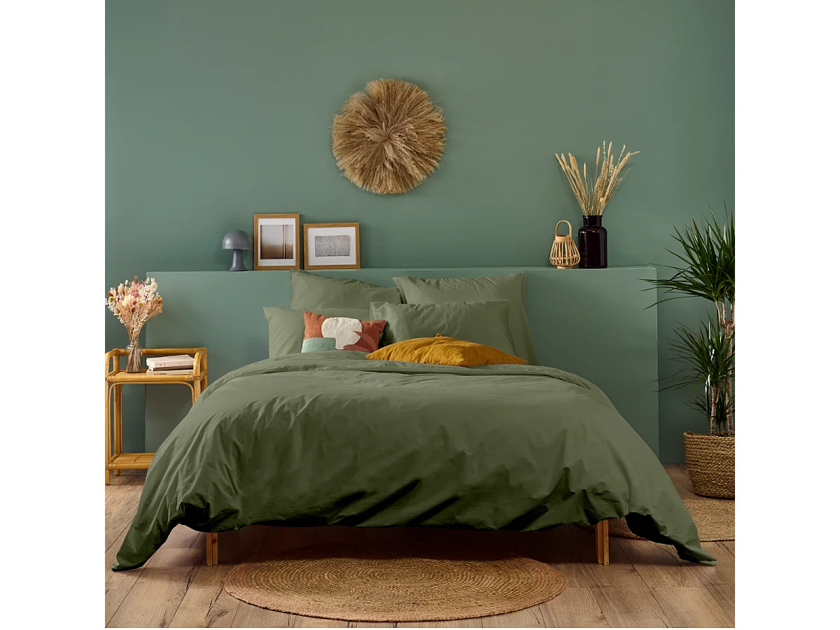 Housse de couette unie 100% Percale de coton - Kaki - 220x240cm