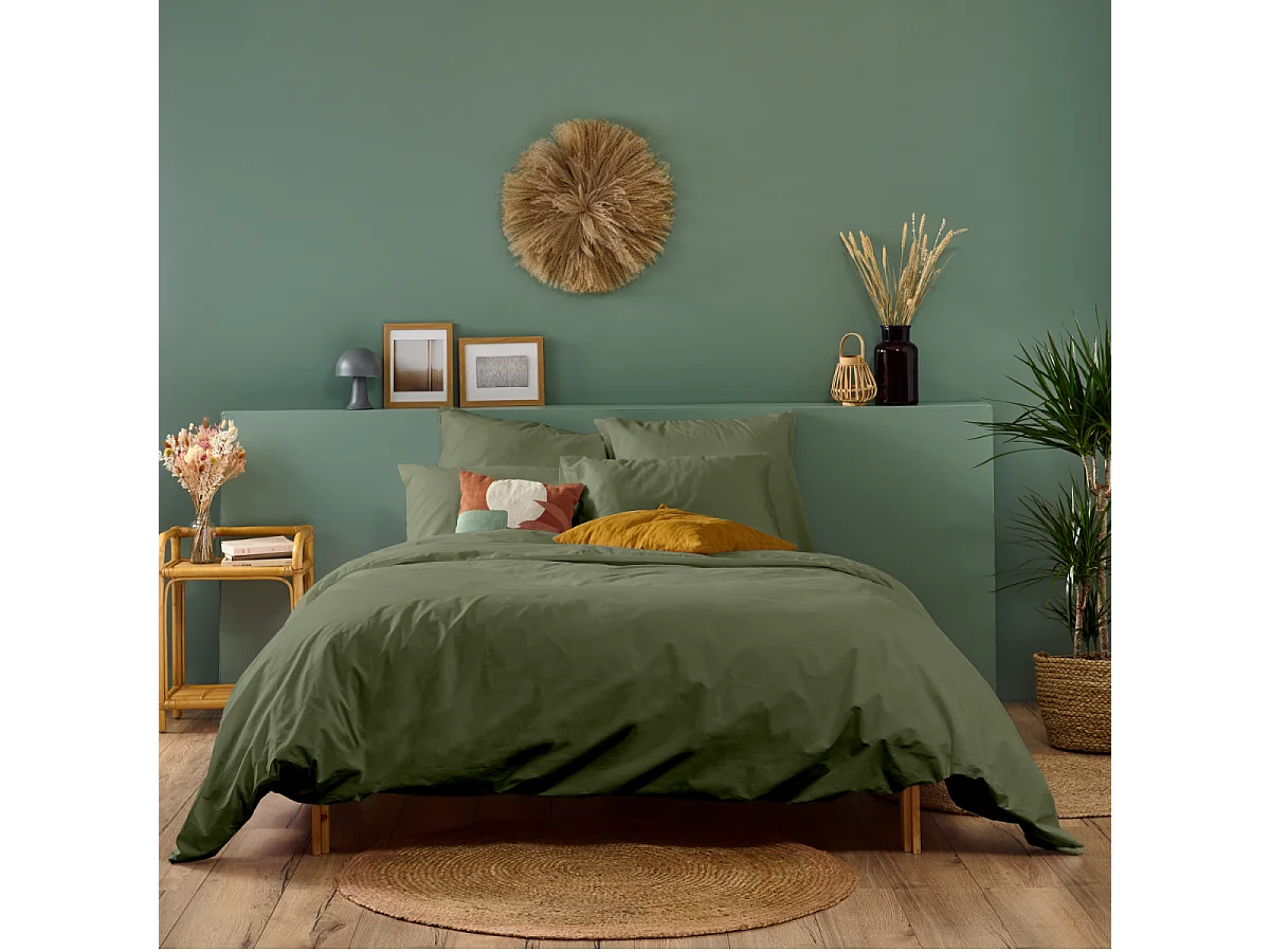 Housse de couette unie 100% Percale de coton - Kaki - 140x200cm