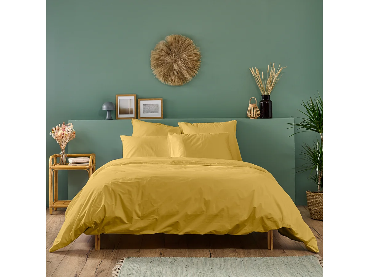 Housse de couette unie 100% Percale de coton - Moutarde - 140x200cm