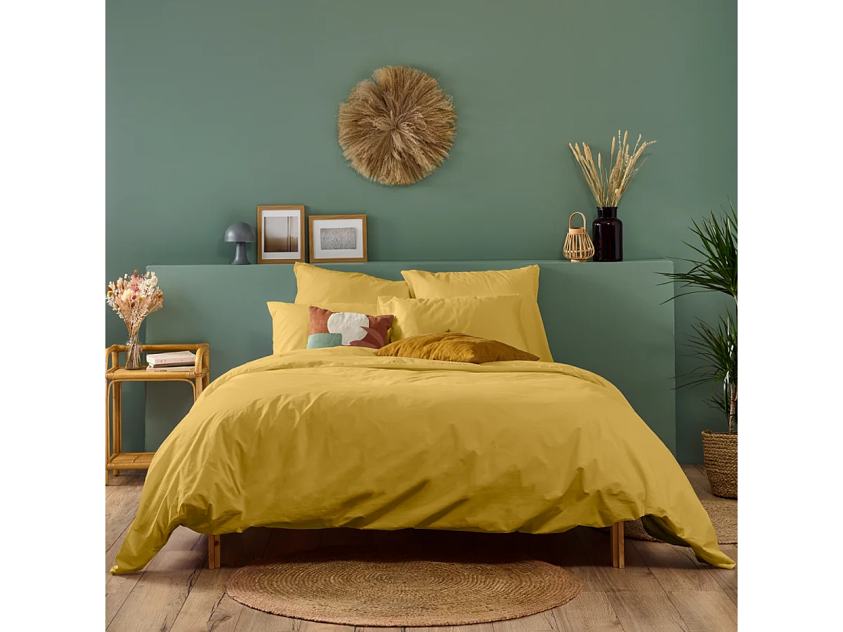 Housse de couette unie 100% Percale de coton - Moutarde - 140x200cm