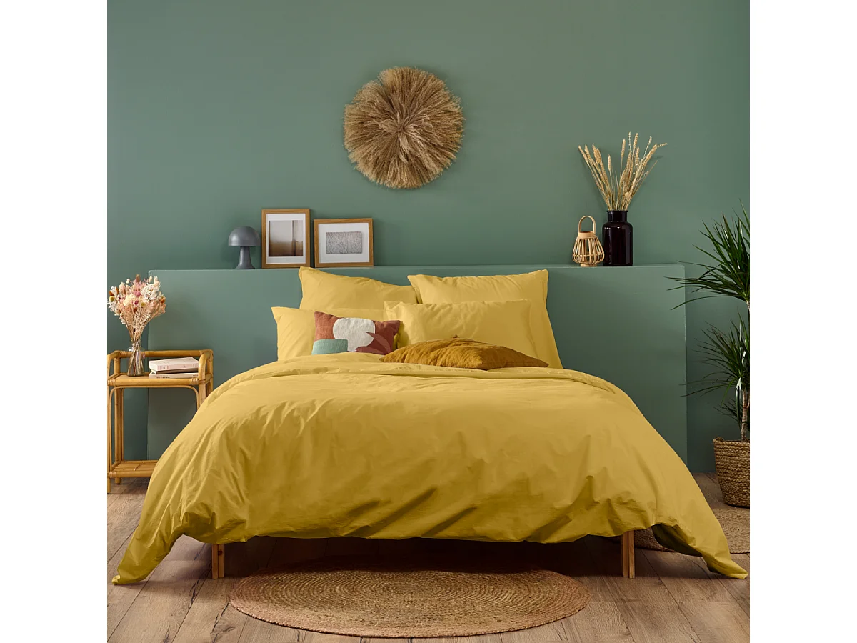 Housse de couette unie 100% Percale de coton - Moutarde - 220x240cm
