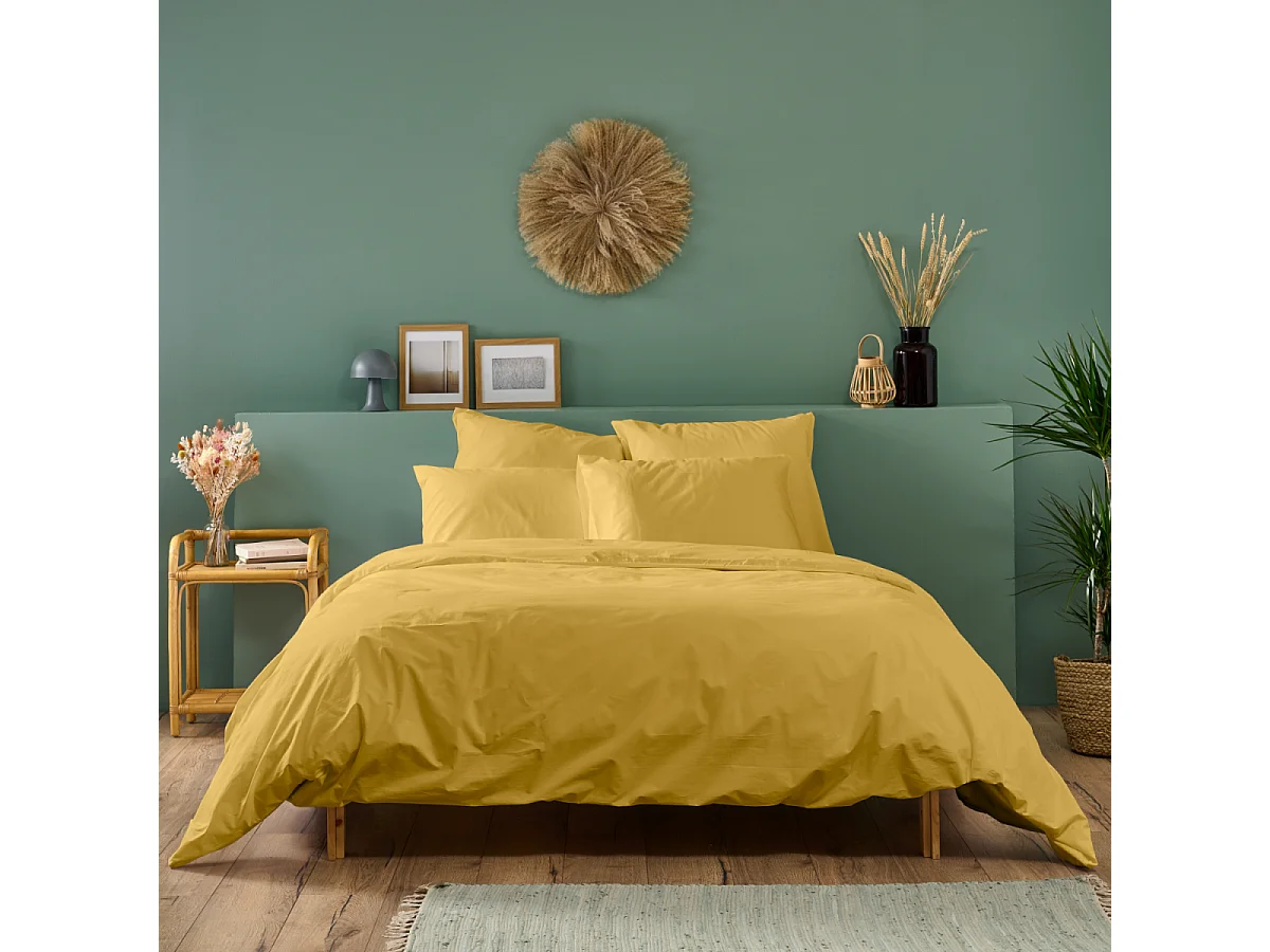 Housse de couette unie 100% Percale de coton - Moutarde - 220x240cm