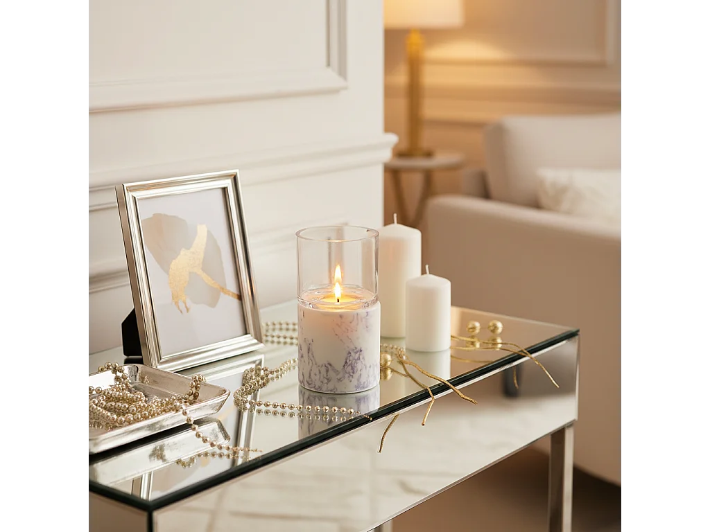 Porte-Bougie en Effet Marbre Petit Format - Blanc