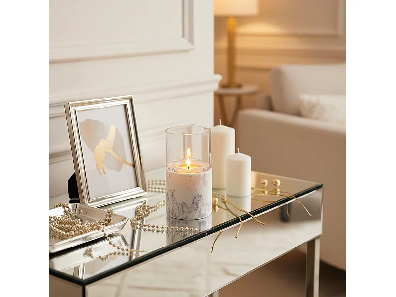 Porte-Bougie en Effet Marbre Petit Format - Blanc