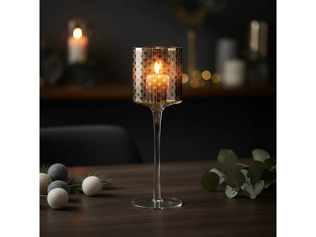 Photophore à Pied Emotion Petit Format - Doré / 25 cm