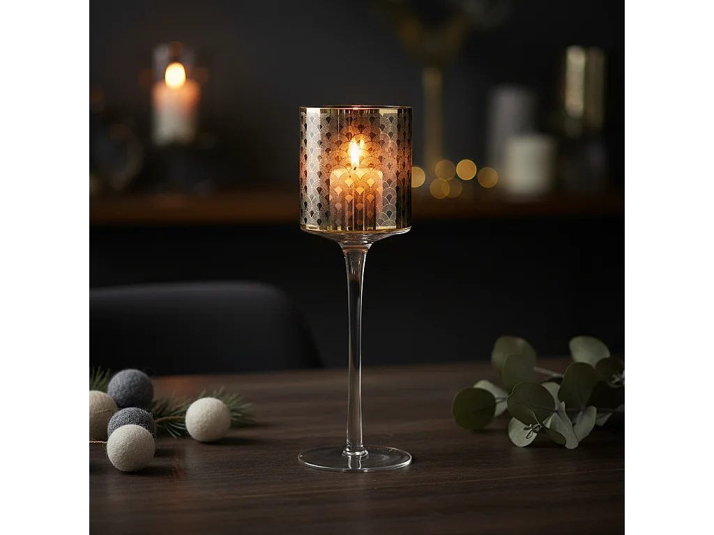 Photophore à Pied Emotion Petit Format - Doré / 25 cm