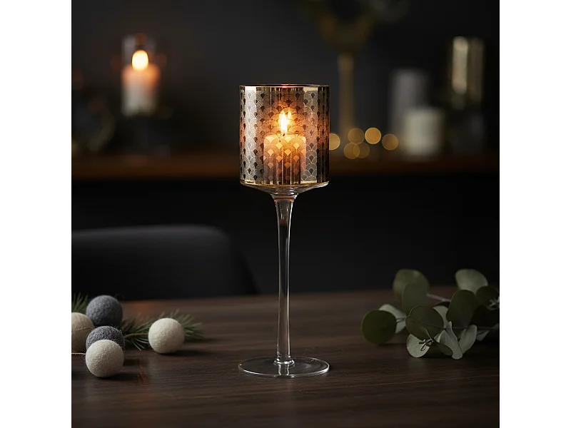 Photophore à Pied Emotion Petit Format - Doré / 25 cm