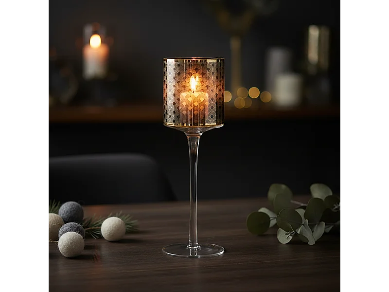 Photophore à Pied Emotion Petit Format - Doré / 25 cm