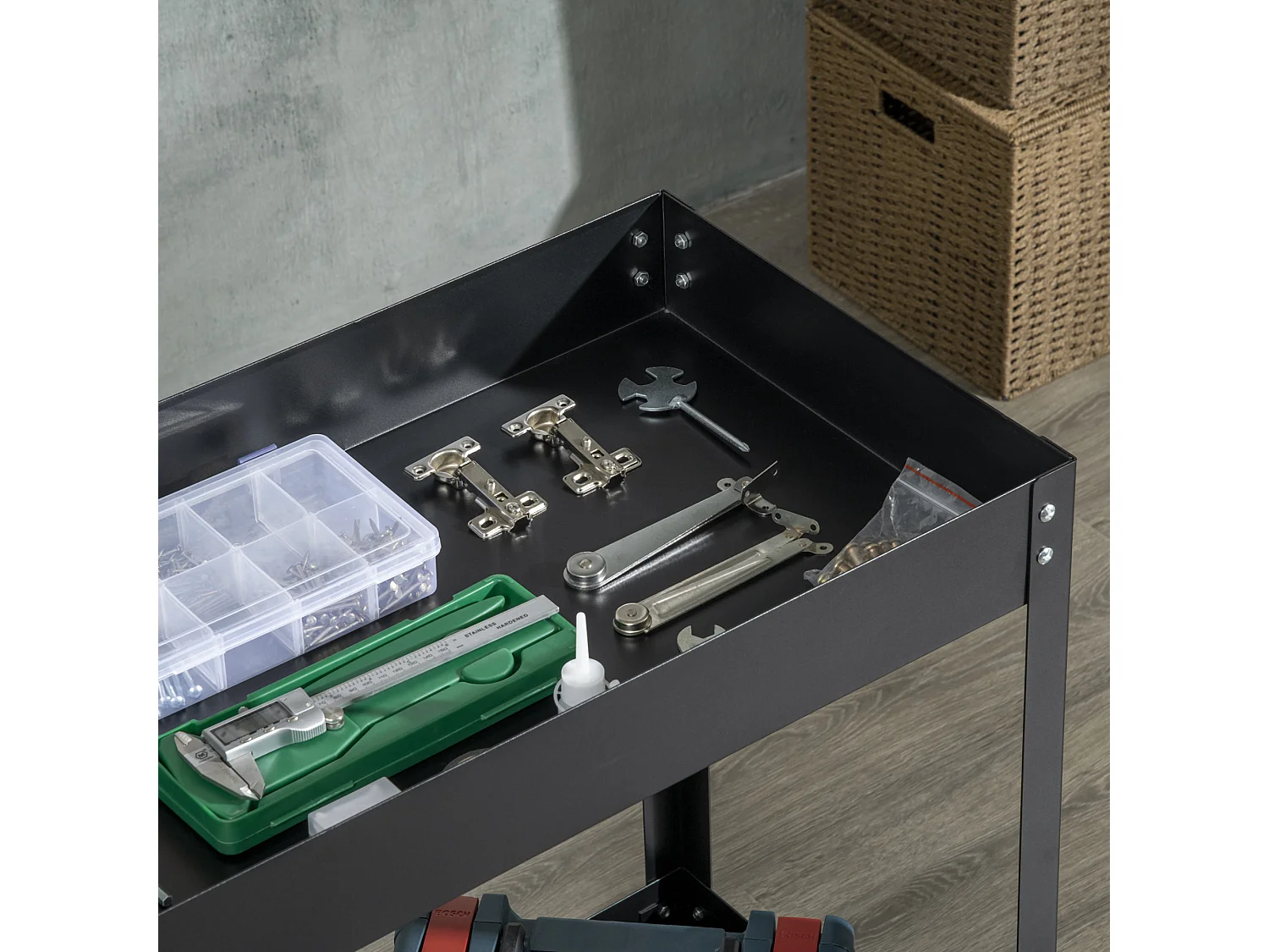 Chariot desserte d'atelier en acier 2 plateaux sur roulettes avec poignée - charge max. 150 kg - 84,5 x 38 x 84 cm noir