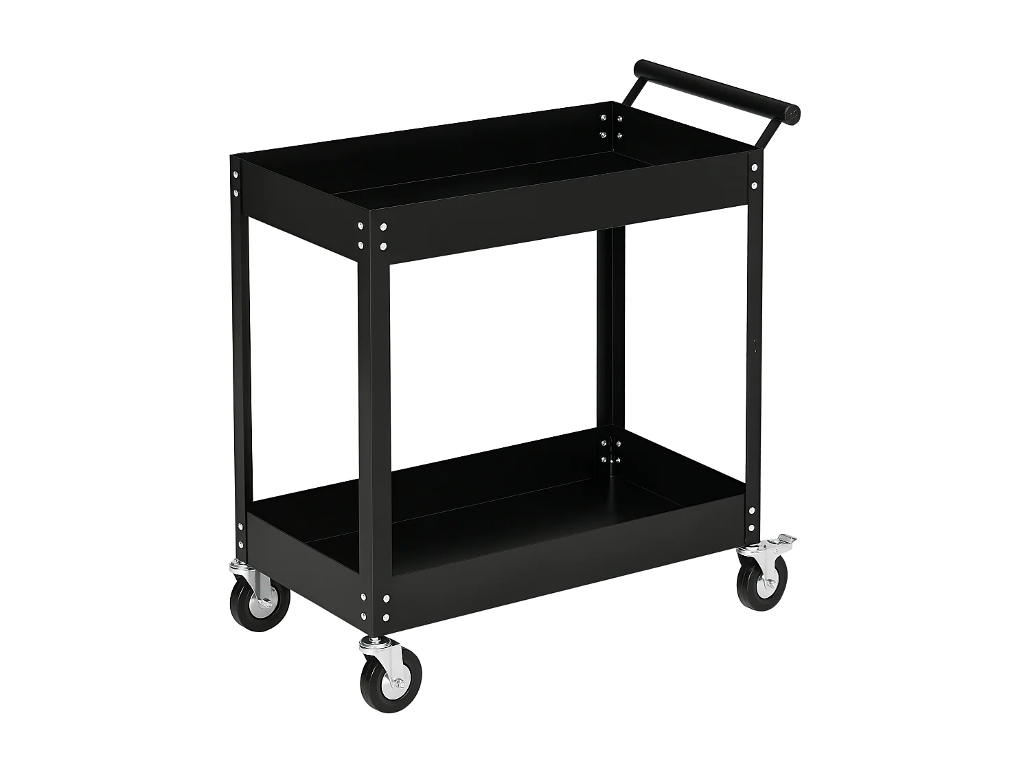 Chariot desserte d'atelier en acier 2 plateaux sur roulettes avec poignée - charge max. 150 kg - 84,5 x 38 x 84 cm noir