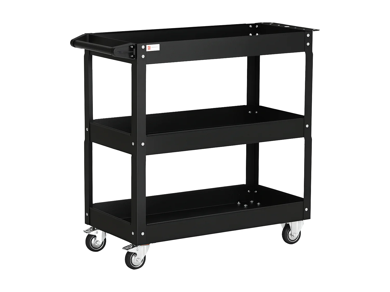 Chariot desserte d'atelier acier 3 plateaux sur roulettes avec poignée - charge max. 150 kg - 83 x 35,3 x 76 cm noir