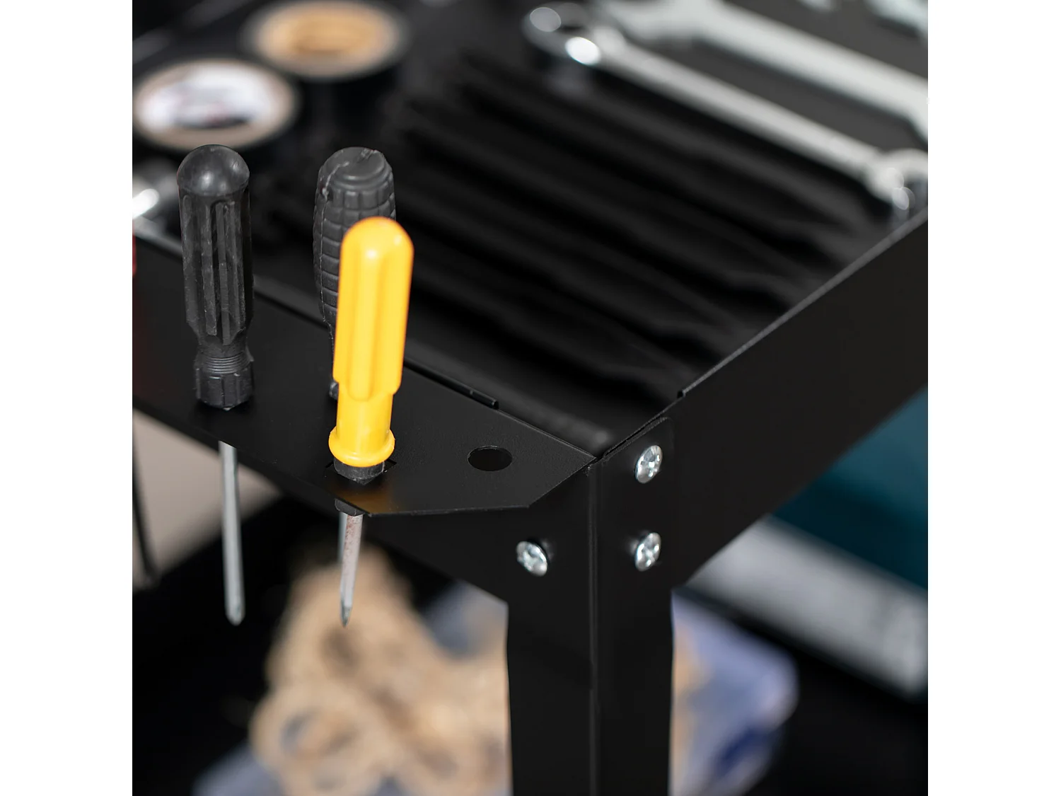 Chariot desserte d'atelier acier 3 plateaux sur roulettes avec poignée - charge max. 150 kg - 83 x 35,3 x 76 cm noir