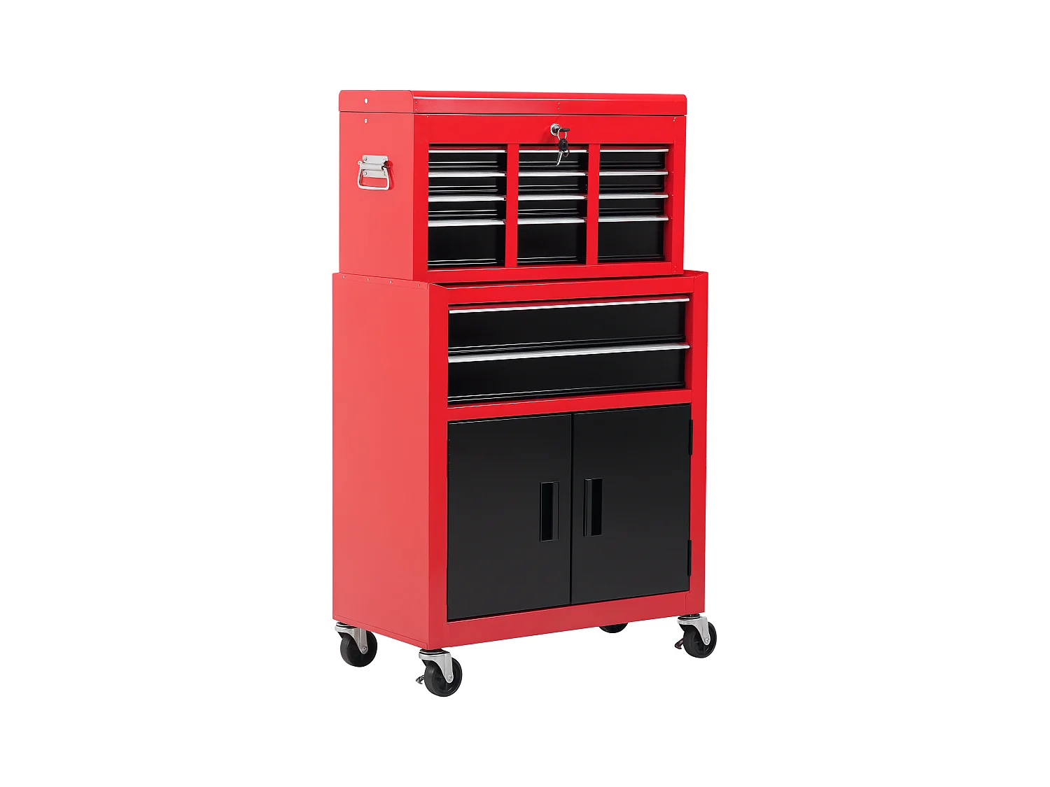 Servante d'atelier - caisse à outil 6 tiroirs + coffre amovible - chariot d'atelier tôle métal rouge noir