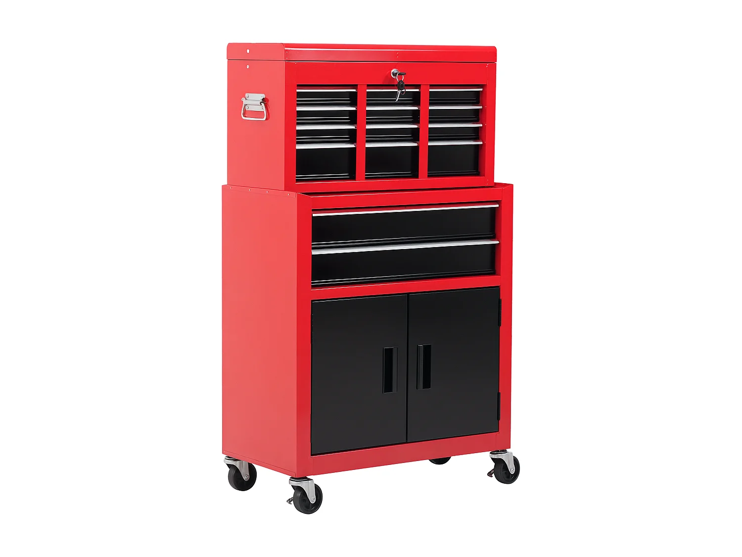 Servante d'atelier - caisse à outil 6 tiroirs + coffre amovible - chariot d'atelier tôle métal rouge noir