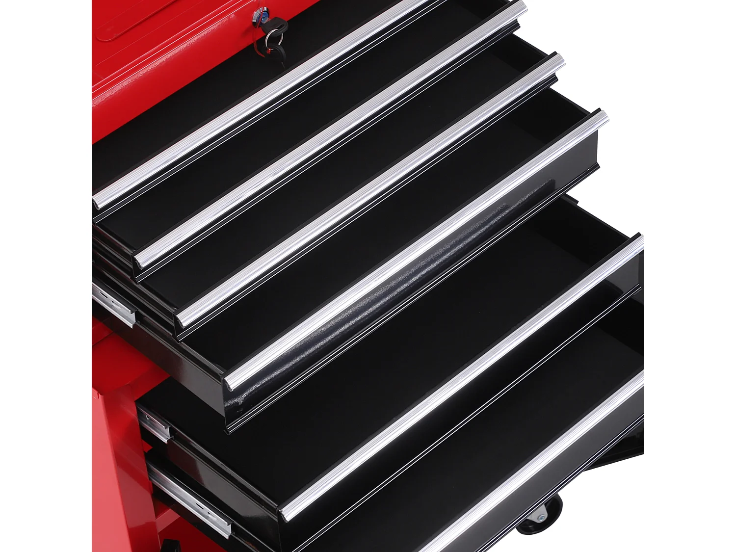 Servante d'atelier - caisse à outil 6 tiroirs + coffre amovible - chariot d'atelier tôle métal rouge noir